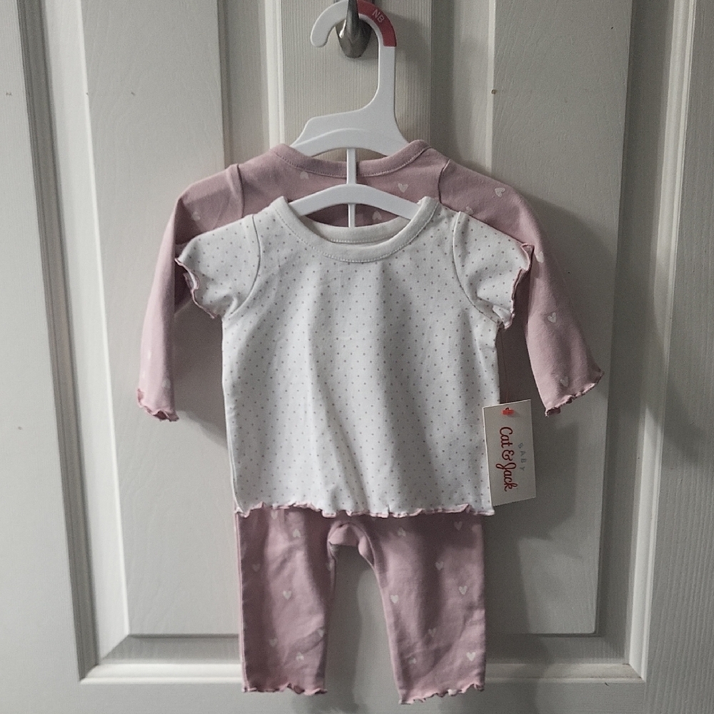 Baby Cat & Jack Pink Outfit with White Heart Accents